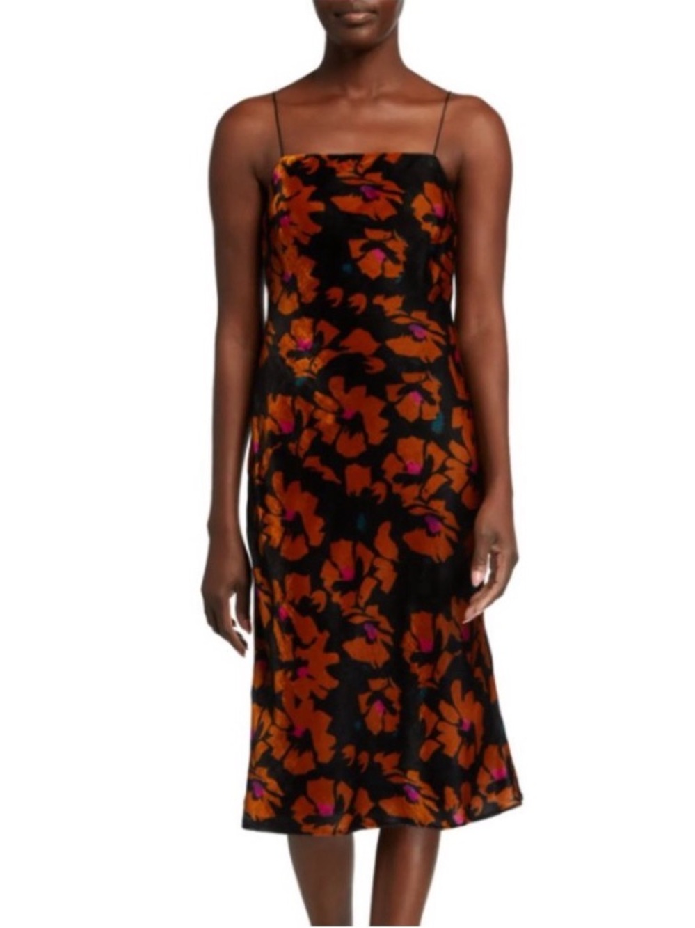 NWT MILLY Velvet Gabbi Winter Floral Spaghetti Strap Dress Size M Rayon Silk
